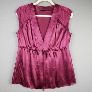 Daisy Fuentes Size M‎ Sleeveless Smocked Babydoll Blouse Y2K Satin Office Siren